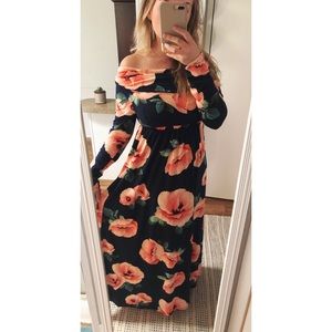 Navy dress with light pink flowers